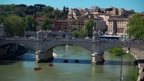 Boats in Tiber river Video stock 75349268