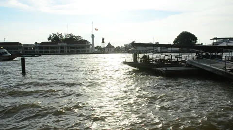 Boats traffic in evening reflection on the Chao Phraya river, Bangkok, Thailand. Video stock 50060606