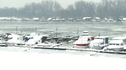Boats traped in ice 2 Stock Footage 10820059