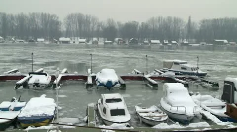 Boats traped in ice 3 Stock Footage 10820073