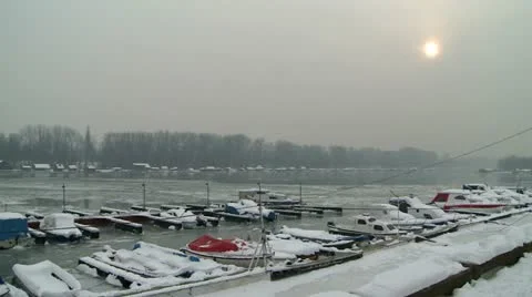 Boats traped in ice 7 Stock Footage 10820099