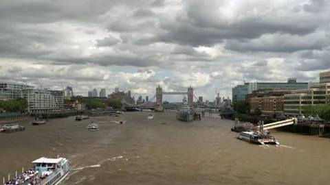 Boats travelling down the River Thames, London, UK Stock Footage 247080145