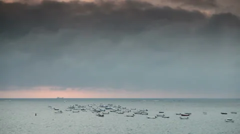 Boats under a cloudy sky Stock Footage 22794844