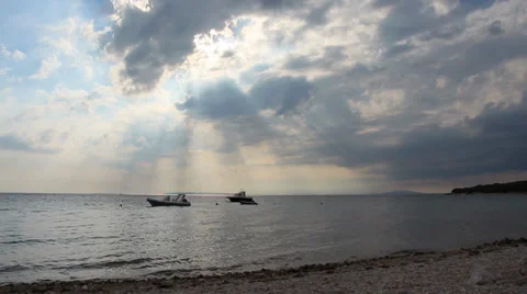 Boats under a dramatic cloudy sky 3 Video stock 33267973