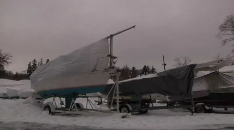 Boats Under Wraps For Winter Stock Footage 8608087