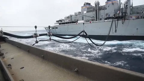 Boats using alongside connected replenishment method Stock Footage 114083946