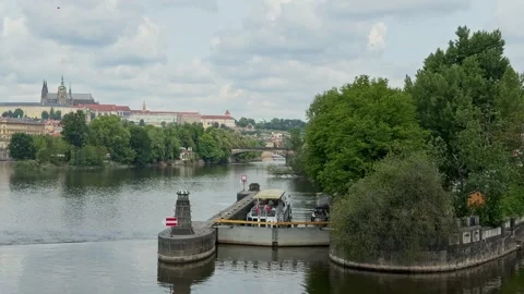 Boats Using the Mánes Shipping Lock at Slovanský Island Prague Stock Footage 342341907