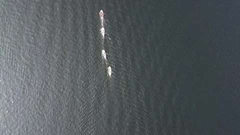 Boats in the water with light reflection by drone Video stock 244794976