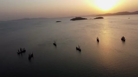 Boats on the water at sunset Stock Footage 236262203