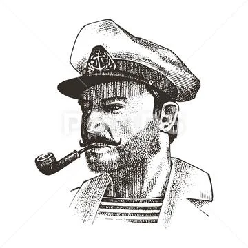 Boatswain with pipe. sea captain, marine old sailor or bluejacket, seaman with Stock Illustration