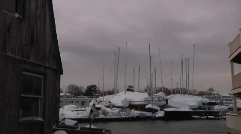 Boatyard In The Snow Stock Footage 888552