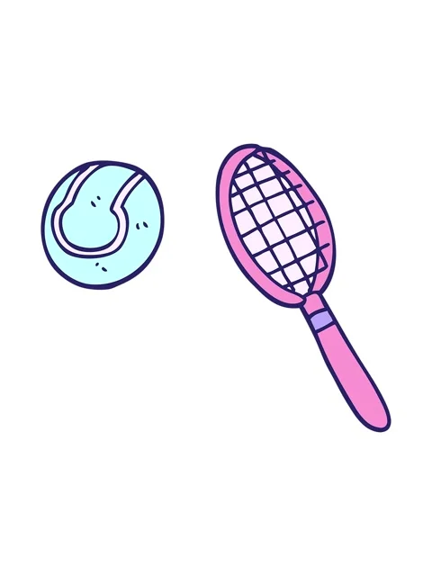 Bob and pause animation of cartoon doodle tennis racket and ball Stock Footage 324107831
