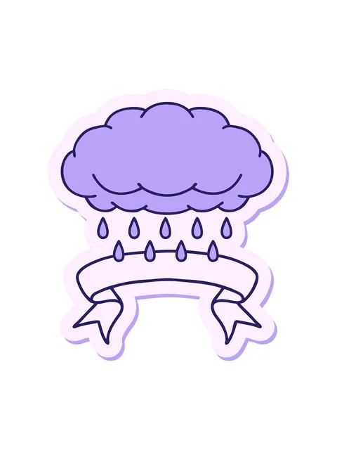 Bob and pause animation of tattoo style sticker with banner of a cloud rainin Video stock 324194379