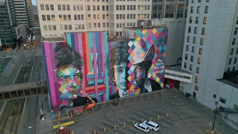 Bob Dylan Mural 4K Aerial Orbit Minneapolis, MN Stock Footage 220468237