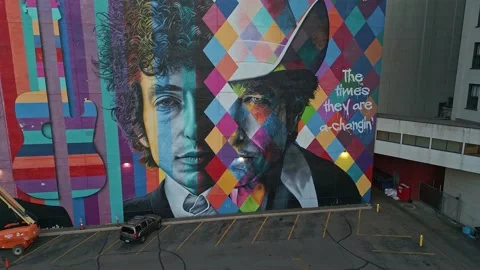 Bob Dylan Mural 4K Drone Dolly Out Minneapolis, MN Stock Footage 220468273