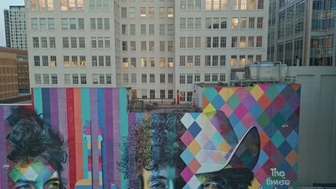 Bob Dylan Mural 4K Drone Dolly Out Reveal Minneapolis, MN Stock Footage 220468312