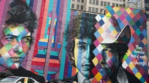 Bob Dylan Mural Tracks In Rotates Stock Footage Minneapolis Stock Footage 201985457