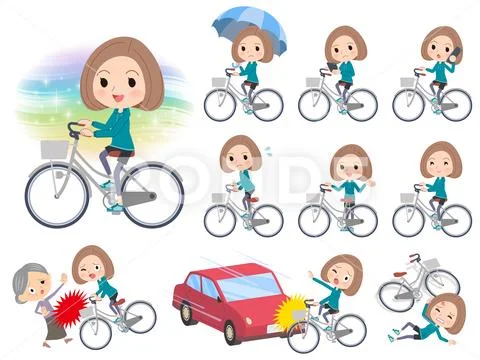 Bob hair women Sportswear city cycle Stock Illustration