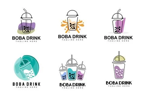 Boba Drink Logo Design, Modern Jelly Drink Bubble Vector, Boba Drink Brand .. Stock Illustration