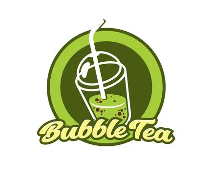 Boba milk bubble tea drink icon, matcha cup Stock Illustration