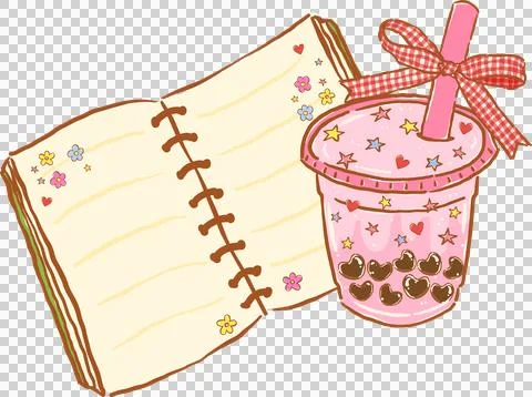 Boba Tea Bookish, Cute Bubble Tea and Journal Bookish Hand Drawn Illustration