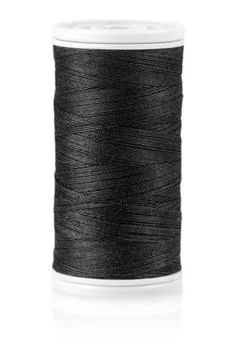 Bobbin with black thread on a white background Stock Photos