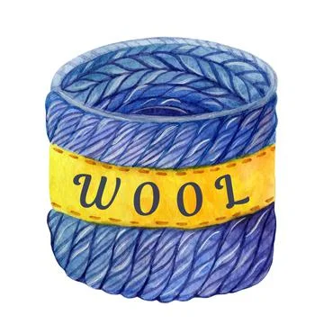 Bobbin of knitting threads. Hand drawn watercolor illustration Stock Illustration