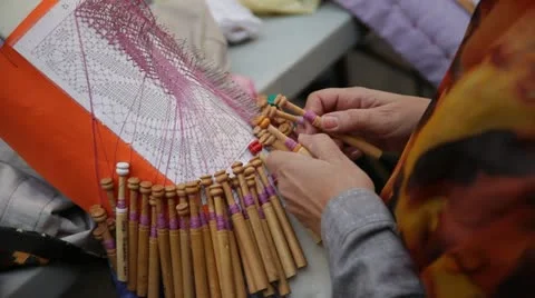 Bobbin lace handicraft Stock Footage 14763458