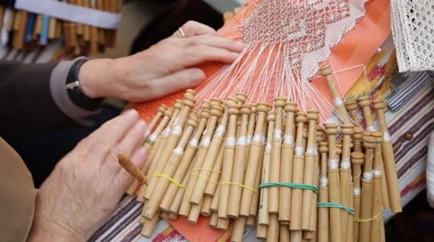 Bobbin lace handmade Stock Footage 40682045