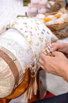 Bobbin Lace Hands at Work Stock Photos