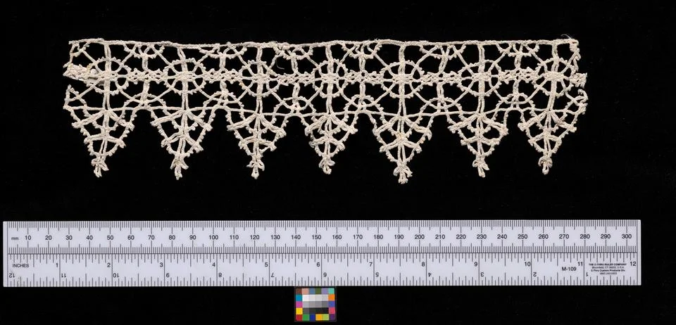 Bobbin Lace Insertion with Edging of Points, 16th-17th century. Italy, Veni.. Stock Photos