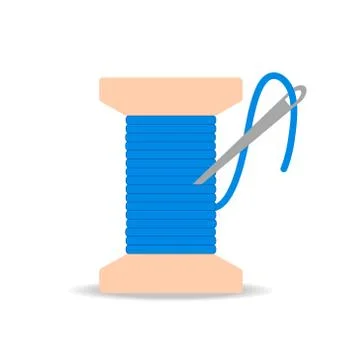 Bobbin with needle and blue thread icon flat. stock vector illustration 스톡 일러스트