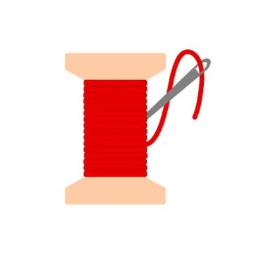 Bobbin with red needle thread icon flat. vector illustration Stock Illustration