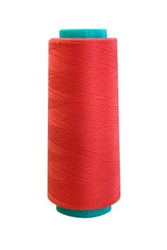 Bobbin of red thread isolated on white background Stock-Fotos