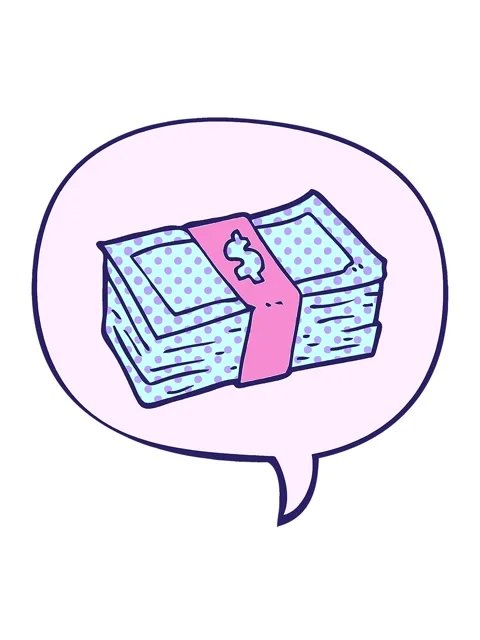 Bobbing motion animation of cartoon stack of cash with speech bubble in com.. 库存影片 324089982