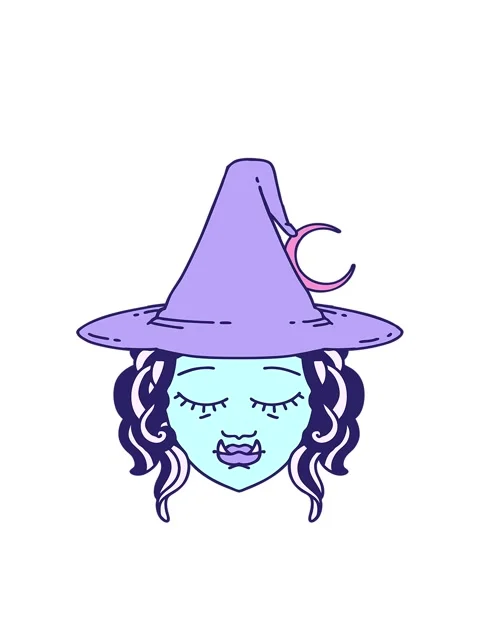 Bobbing motion animation of Retro Tattoo Style half orc witch character face Stock Footage 324065458