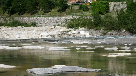 Bobbio, View of the river "Trebbia" in summer Stock Footage 134559203