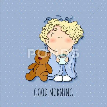 The bobblehead with curled hair. wish card. vector character. doodle Stock Illustration