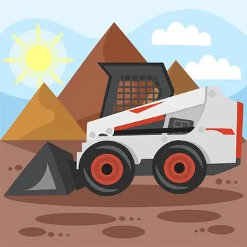 BobCat loader on building plot during landscaping &amp; construction works Stock Illustration