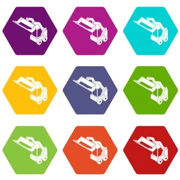 Bobcat machine icons set 9 Stock Illustration