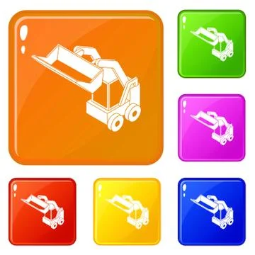 Bobcat machine icons set vector color Stock Illustration
