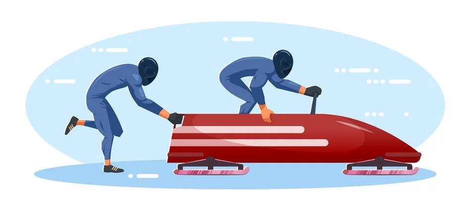 Bobsleigh competition scene vector flat design illustration. Stock Illustration