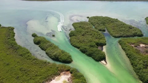 Boca De Paila Fly over Oncoming Boat Stock Footage 137427987