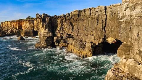 Boca do Inferno ocean cave in Portugal showing erosion Stock Photos