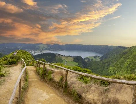 Boca do Inferno viewpoint in Sete Cidades, Sao Miguel island, Azores, Portugal Stock Photos