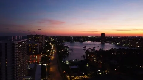 Boca Raton Florida at Night along the Atlantic Coast with an Aerial View Stock Footage 344876082