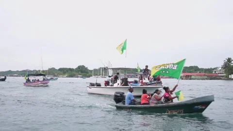 Bocas del Toro Baseball Team Supporters Travel by Boat Stock Footage 336936348