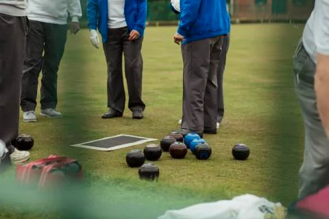Bocce Balls on Lawn Stock Photos