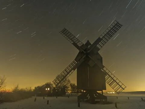 Bockwindmill in krippendorf thuringia at winter historical Stock Photos