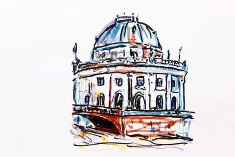 Bode museum, berlin, germany, drawing by gerhard kraus, kriftel イラスト素材